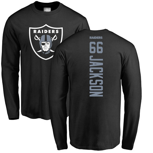 Men Oakland Raiders Black Gabe Jackson Backer NFL Football #66 Long Sleeve T Shirt
